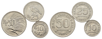 Индонезия набор из 3 монет (10, 25 и 50 рупий) 1971 год-тип KM 33, 34 и 35 UNC 3459-1136-1137