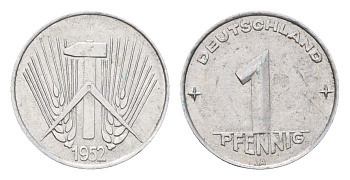 ГДР 1 пфенниг 1952 A KM 7 алюминий 4685-1255