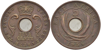 Британская Восточная Африка 5 центов 1956 Елизавета II (1952-) KM 37 бронза 94-951