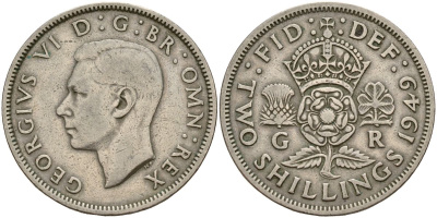 Великобритания 2 шиллинга (флорин) 1949 Георг VI (1936-1952) KM 878, Spink 4107 медно-никель 4150-743