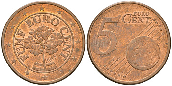 Австрия 5 евроцентов 2015 KM 3084 сталь плакированная медью 4539-157