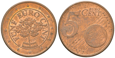 Австрия 5 евроцентов 2015 KM 3084 сталь плакированная медью 4539-157