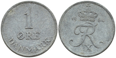 ДАНИЯ 1 ЭРЕ 1964 С; S, ФРЕДЕРИК IX (1947-1972) KM 839.2 цинк 46-1147
