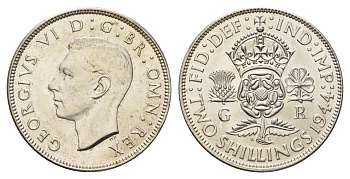 Великобритания 2 шиллинга (флорин) 1944 Георг VI (1936-1952) KM 855, Spink 4081 серебро UNC 1519-1442