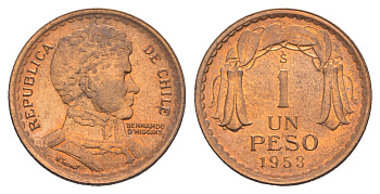 Чили 1 песо 1953 KM 179 медь UNC 4652-1035