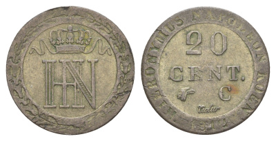 Вестфалия 20 сантимов 1812 C, Жером Бонапарт (1807-1813), из коллекции Ричарда Б. Смита Smith 300, KM 97, ASK 37 серебро 1525-1125