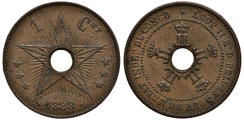 Бельгийское Конго 1 сантим 1888 KM 1 медь 3896-1014