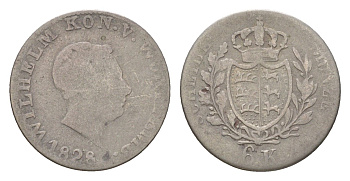 Вюртемберг 6 крейцеров 1828 Вильгельм I (1816-1864) KM 556 серебро 4625-959