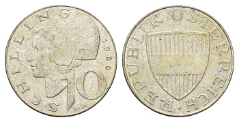 Австрия 10 шиллингов 1966 KM 2882 серебро 94-425