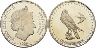 Остров Гоф (Тристан-да-Кунья) 1 крона 2009 сапсан KM 8 g медно-никель UNC M12-17