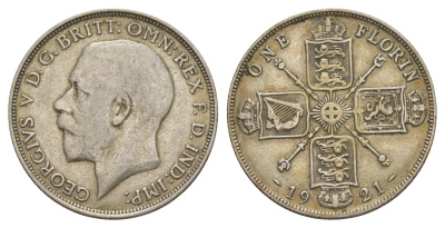 Великобритания 1 флорин = 2 шиллинга 1921 Георг V (1910-1936) KM 817a, Spink 4022 серебро 4657-634
