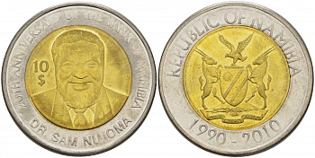 Намибия 10 долларов 2010 20 лет банку Намибии биметалл KM NEW UNC 32-122