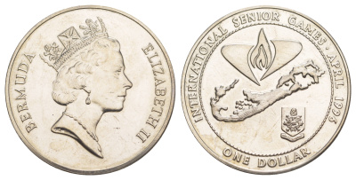 Бермудские острова (Бермуды) 1 доллар 1996 Международные игры пожилых людей, тираж 1.000 экземпляров KM 91 медно-никель BU 1521-522