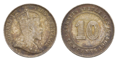 Стрейтс-Сетлментс (Стрейтс Сетлментс) 10 центов 1903 Эдуард VII (1901-1910) KM 21 серебро 1519-1131