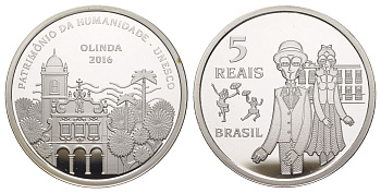 Бразилия 5 реалов 2016 ЮНЕСКО - Олинда, тираж 3.000 экземпляров, в оригинальной коробке, с сертификатом KM 732 серебро  PROOF  3-6-1-09