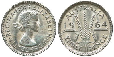 Австралия 3 пенса 1964 Елизавета II (1952-2022) KM 57 серебро 71-1017