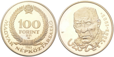 Венгрия 100 форинтов 1983 100 лет со дня рождения Бела Чобель, художник KM 634 медь цинк никель PROOF 4044-1012