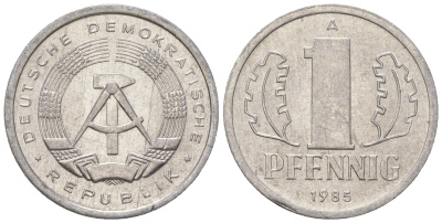 ГДР 1 пфенниг 1985 А KM 8.2 алюминий 4651-137
