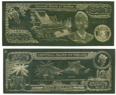 Белиз 50 долларов 1984 серия для коллекционеров, морские звезды золото, бумага UNC (пресс) 000-00-00