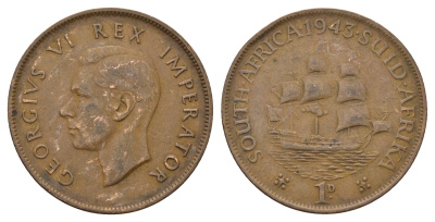 ЮАР 1 пенни 1943 Георг VI (1936-1952) KM 25 бронза 4123-823