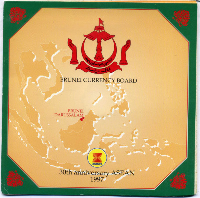 Бруней 3 доллара 1997 30 лет АСЕАН, корабли тираж 750 экз, в оригинальном буклете KM 68 медно-никель PROOF 6-5-1-04