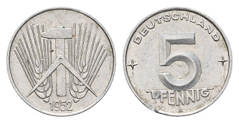 ГДР 5 пфеннигов 1952 A KM 6 алюминий 4685-1065