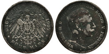 Пруссия 5 марок 1907 Вильгельм II (1888-1918) KM 523, J.104 серебро    3711-143