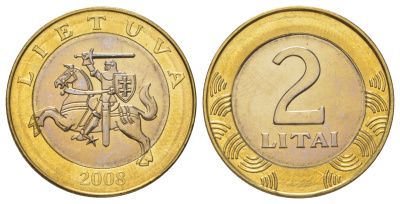 Литва 2 лита 2008 KM 112 биметалл UNC 4624-723