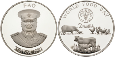 Тонга 2 паанга 1981 FAO, домашние животные, король Тауфа’ахау Тупоу IV (1967-2006) KM 73a серебро PROOF 1069-6-23