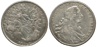 Бавария 1 талер 1756 А, Максимилиан III Иосиф (1745-1777), монетный двор Munich KM 223.2 Dav. 1952 серебро 413-3233