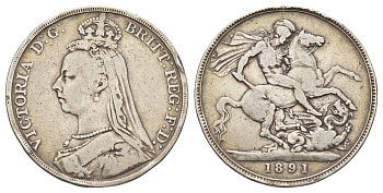 Великобритания 1 крона 1891 Виктория (1837-1901) KM 765, Spink 3921 серебро 413-4324