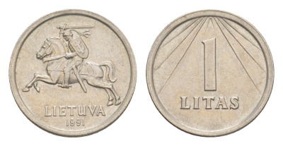 Литва 1 лит 1991 KM 91 медно-никель aUNC 4647-928
