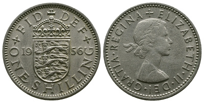 Великобритания 1 шиллинг 1956 Елизавета II (1952-2022), Английский герб KM 904, Spink 4147 медно-никель 4384-335