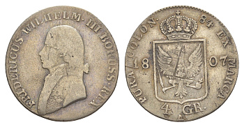 Пруссия 4 гроша 1807 A, Фридрих Вильгельм III (1797-1840) KM 370 серебро 1523-312