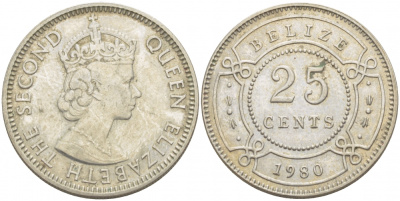 БЕЛИЗ 25 ЦЕНТОВ 1980 KM 36 медно-никель 3457-756