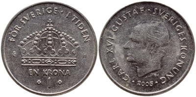 Швеция 1 крона 2004 Карл XVI Густав (1973- ) KM 894 медно-никель 45-551