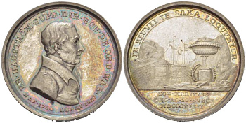 Швеция медаль 1843 в память об E. Hagstrom (1760-1827), директоре шведской порфировой фабрики с 1788 года, диаметр 31 мм., вес 12,72 гр. серебро UNC 1517-1415