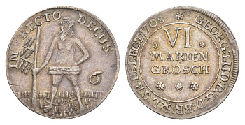 Брауншвейг-Каленберг-Ганновер 6 мариенгрошей 1708 дикарь, Георг I (1698-1727), из коллекции Ричарда Б. Смита KM 11, Welter 2179 серебро 1525-432
