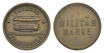 Польша, Торунь трамвайный военный жетон ND диаметр 20,2 мм, вес 2,6 гр, редкий жетон бронза 00-805-59
