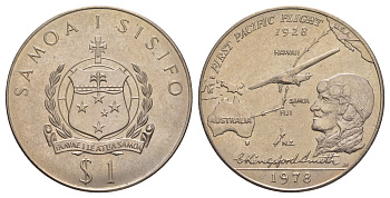 Самоа 1 тала 1978 50 лет первому перелёту через Тихий океан KM 28 медно-никель BU 5010-1314
