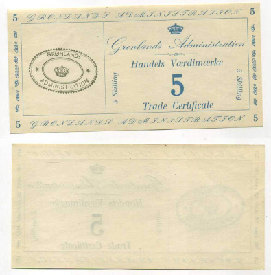 Гренландия 5 скиллингов 1942 торговый сертификат Pick M9 бумага UNC (пресс) 451-263-2