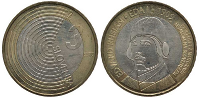 Словения 3 евро 2009 100 лет первому полету самолета Эдварда Русяна KM 85 биметалл 107-125