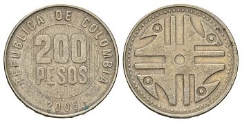 Колумбия 200 песо 2006 KM 287 медь цинк никель 4159-646