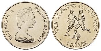 Соломоновы Острова 1 доллар 1984 XXIII летние Олимпийские Игры, Лос-Анджелес 1984 KM 19 медно-никель BU 11-136-23
