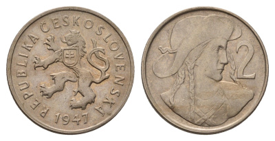 Чехословакия 2 кроны 1947 KM 23 медно-никель UNC 4678-641