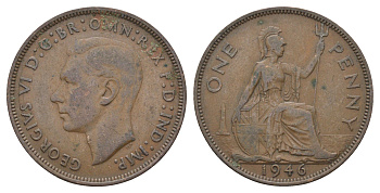 Великобритания 1 пенни 1946 Георг VI (1936-1952) KM 845, Spink 4114 бронза 4661-825