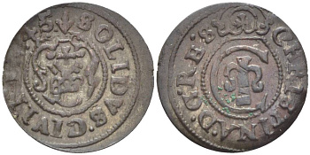 Ливония 1 солид (шелаг, шиллинг) 1645 КОРОЛЕВА КРИСТИНА (1632-1654), ШВЕДСКАЯ ОККУПАЦИЯ, ВЕС 0,7 ГР. KM 21 серебро 1517-1041