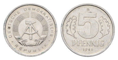 ГДР 5 пфеннигов 1981 A KM 9.2 алюминий aUNC 4685-1066