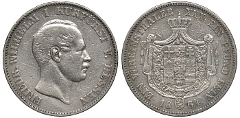 Гессен-Кассель 1 талер 1864 Фридрих Вильгельм I (1848-1866) КМ 621.2, AKS 62, Jaeger 48a, Dav. 697 серебро 00-000-00