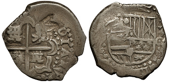 Испания 2 реала 1649-1651 Филипп III, король Испании 1621-1665, серебро 6,92 гр. Очень редкая 00-816-44